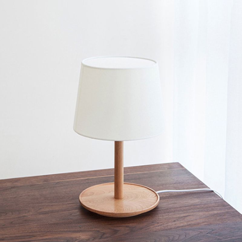 Minimalism Tapered Shade Nightstand Light Fabric 1-Light Bedroom Table Lighting in Wood