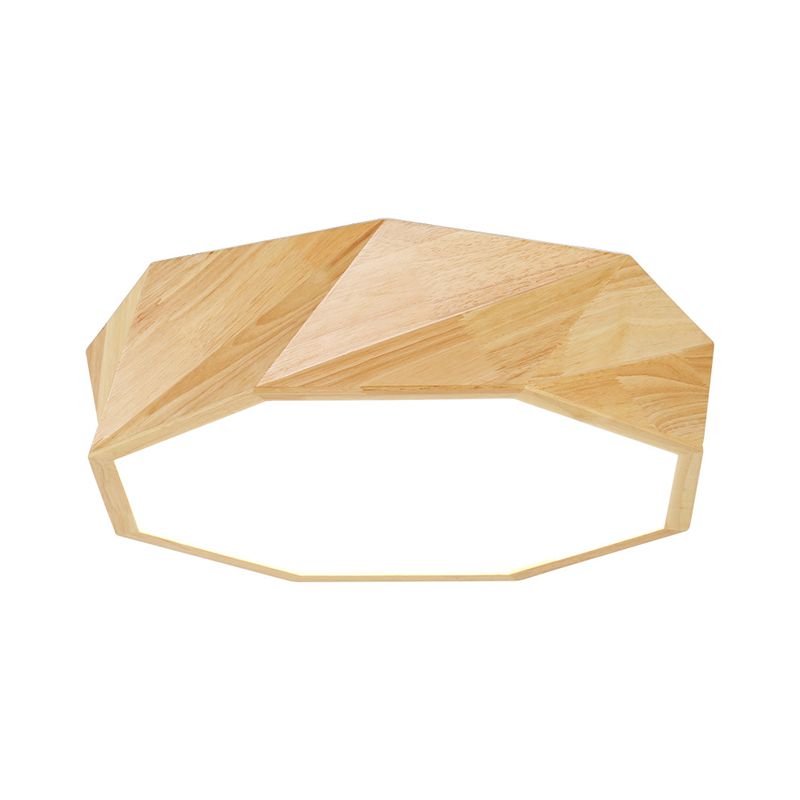 Geometrische plafondverlichting Eigentijdse houten LED-plafondarmatuur voor inbouw in beige met acryl diffuser