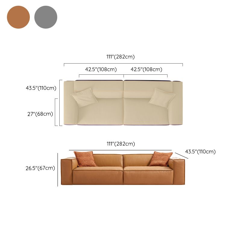 Modern Square Arm Sectionals Sofa, Genuine Leather Sectional Couch