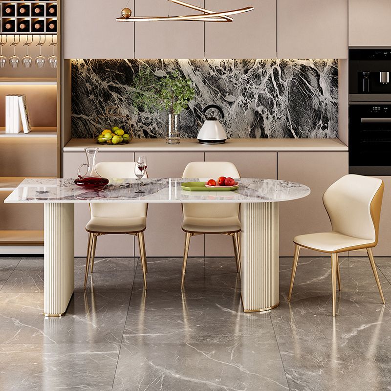 Luxury Free Form Dining Table Sintered Stone Home Fixed Double Base Table