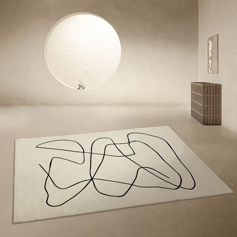 Beige Modern Rug Polyester Irregular Line Rug Stain Resistant Rug for Drawing Room