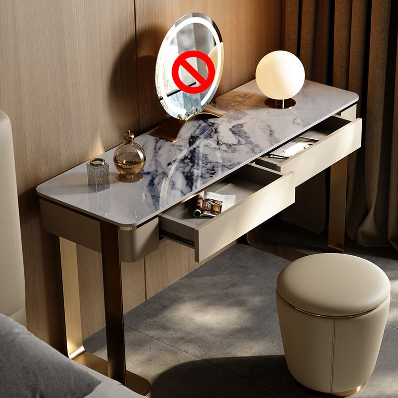 2 Drawers 29.52" High Vanity Set with Stool Stone Top Dressing Table