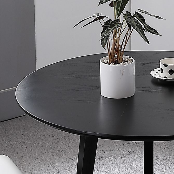 Black Table with Ash Wood Frame Modern Round Dining Table for Home