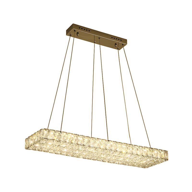 LED Island Chandelier Modern Rectangular Clear Crystal Wrapped Hanging Pendant for Dinning Room