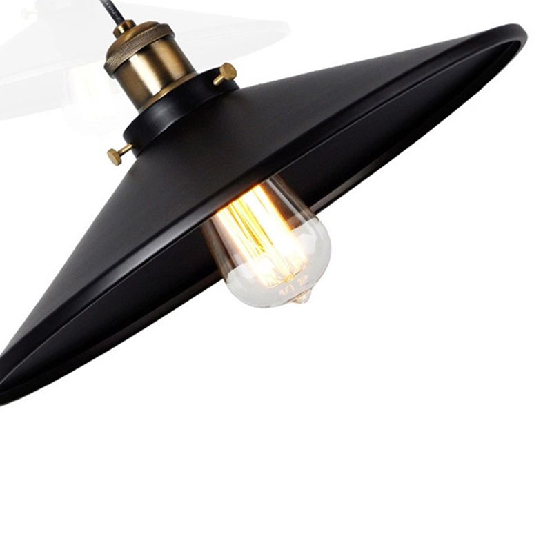 Enkele lamp zwart smeedijzeren hangende lichte kegel schaduw vintage industrie stijl verlichting met koperen lamphouder