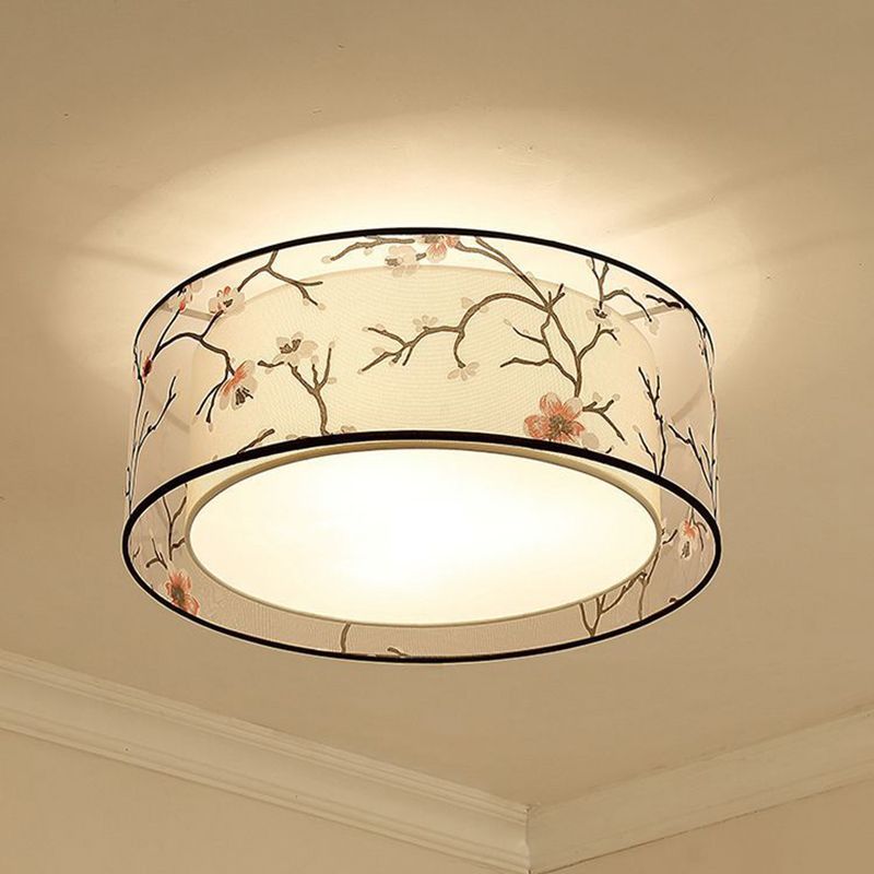 Luz de techo sombreada de tela, techo de Sala de estar tradicional incrustado en blanco