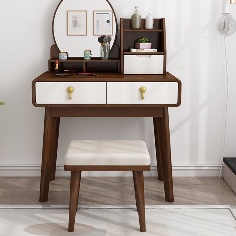Scandinavian Vanity Set Solid Wood Make-up Vanity with 3 Drawer and Mirror