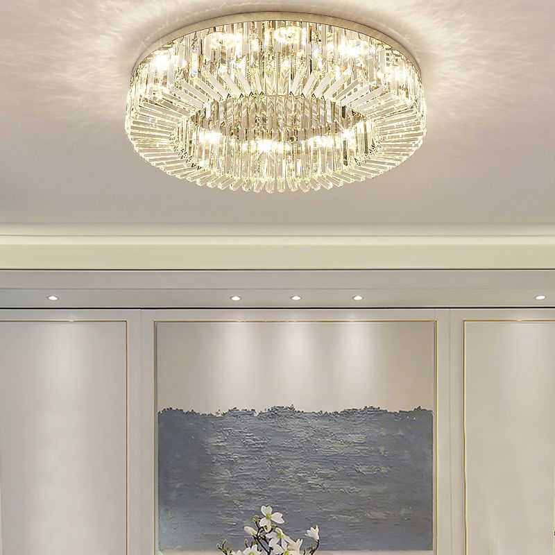 Round Modern Ceiling Mounted Lights LED Crystal Ceiling Mount Lighting for Living Room