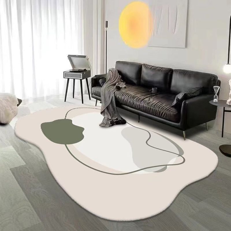 White Color Piece Rug Polyester Casual Rug Non-Slip Backing Rug for Living Room