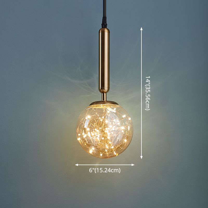 Amber Glass Ball Pendulum Light Nordic 1 Head LED Hanging Pendant with Starry String