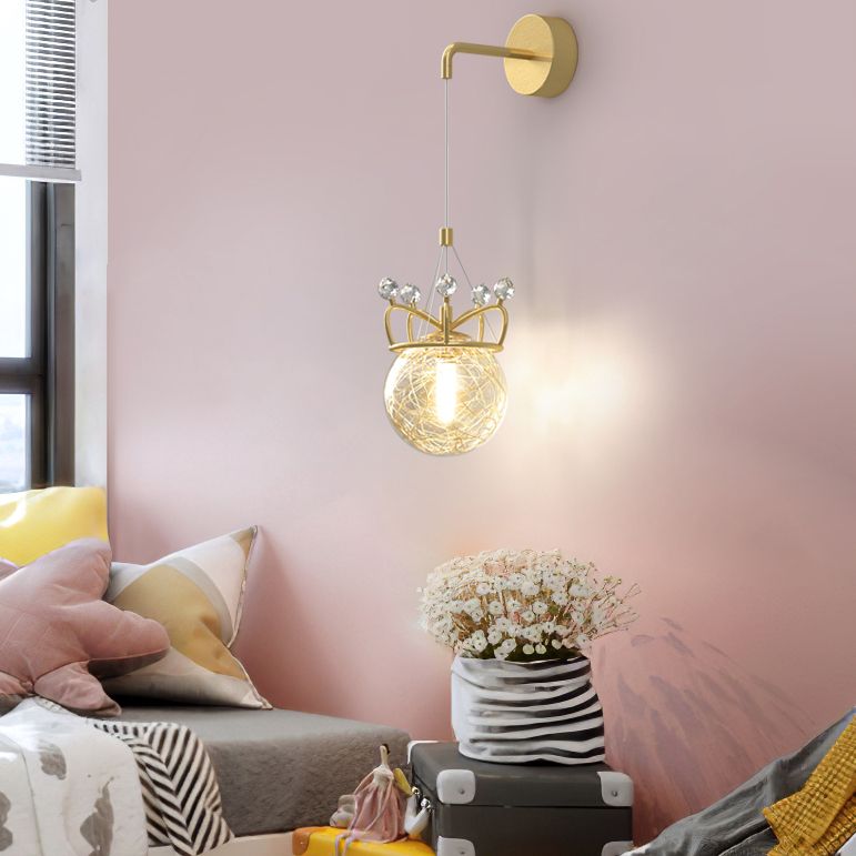 Decorative 1 Light Wall Lamp Globe Glass Hanging Wall Lamp in Brass Finish for Bedroom