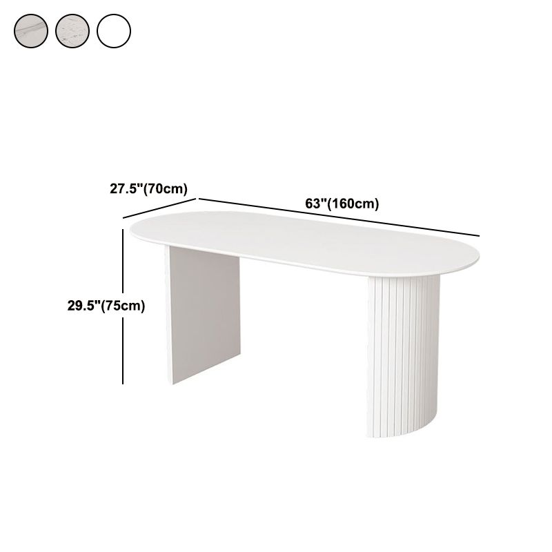Free Form Sintered Stone Dining Table Modern White Furniture with Wood Double Pedestal