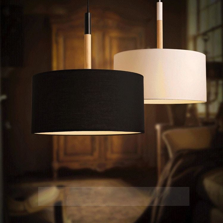 Drum Fabric Shade Pendant Hanging Lamp Modern Minimalist 1 Light Bedroom Hanging Ceiling Light