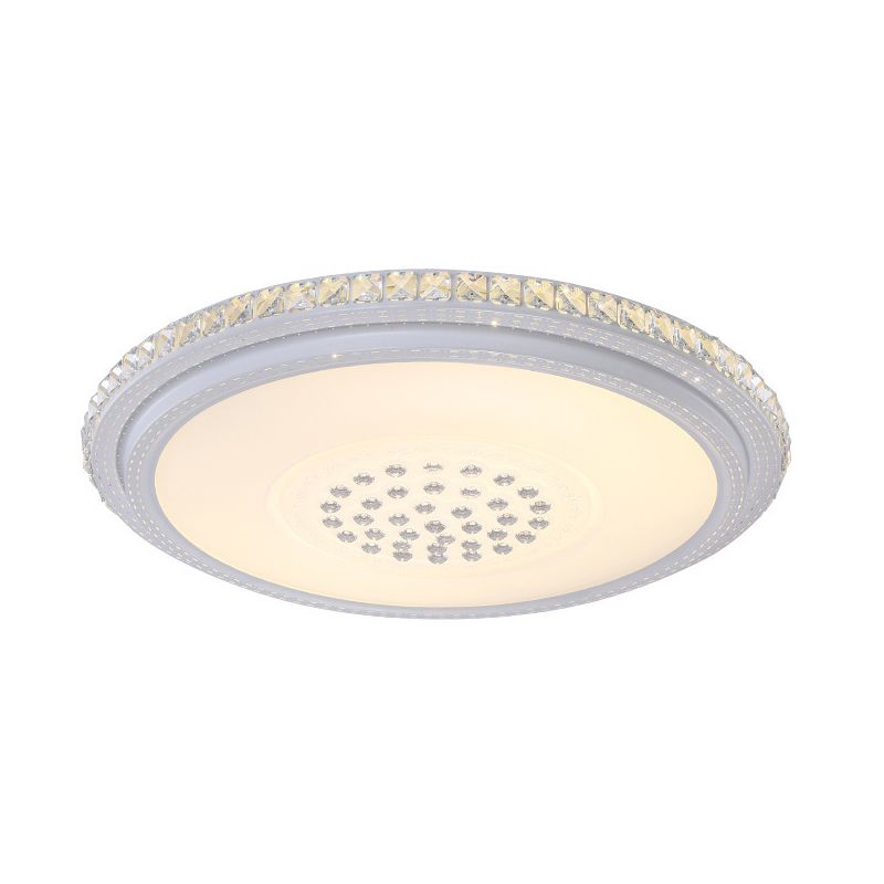 Circular Crystal Flush Mounted Lamp Simple Style White LED Ceiling Light for Living Room