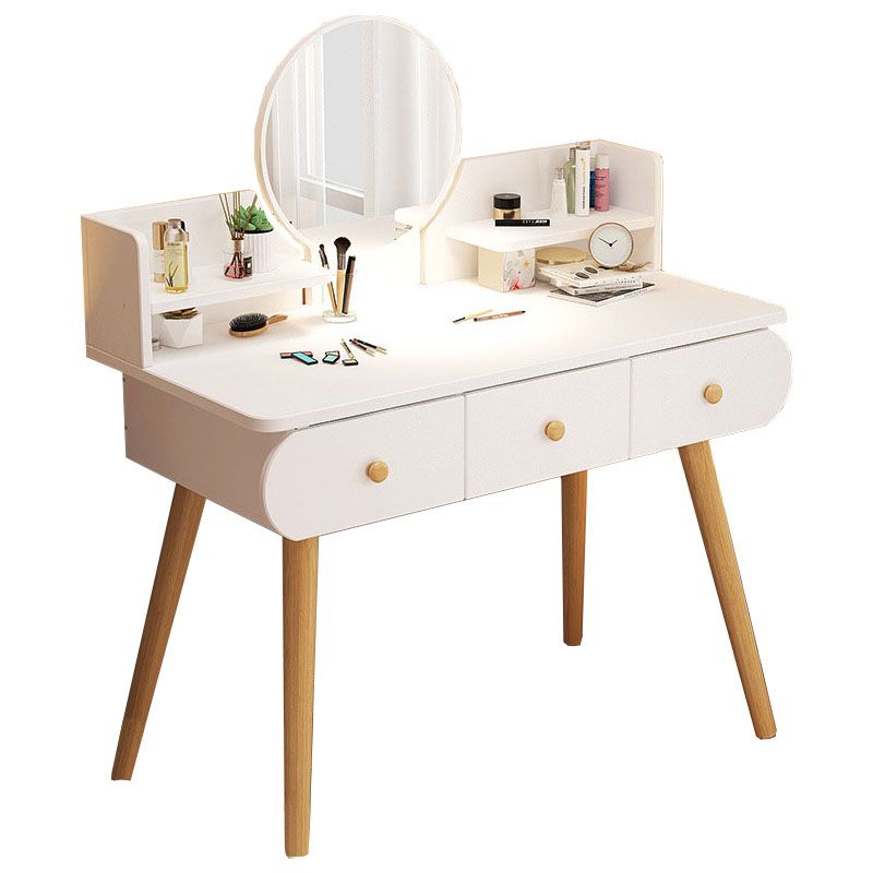 Contemporary White Vanity Dressing Table with Mirror in Solid Wood