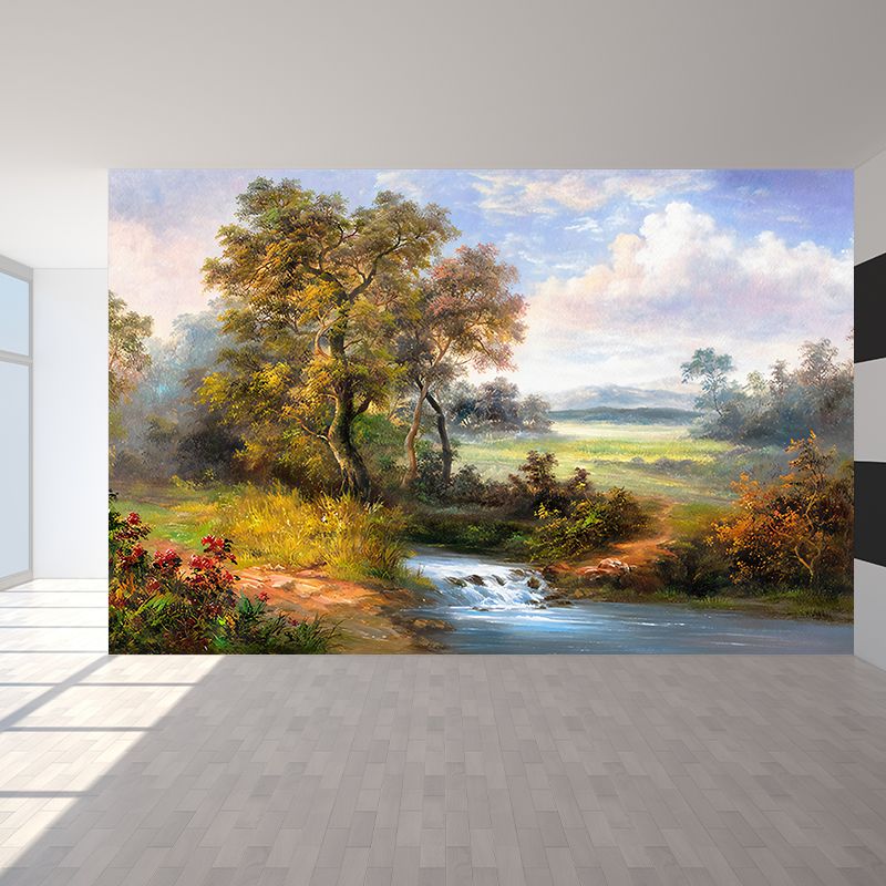 Mural de papel de pared Forest Stream, arte clásico de pared de Color oscuro para el hogar, tamaño personalizado