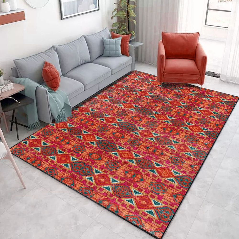 Restoration Tribal Printed Rug Multicolor Bohemian Carpet Synthetics Anti-Slip Backing Stain Resistant Pet Friendly Rug for Room