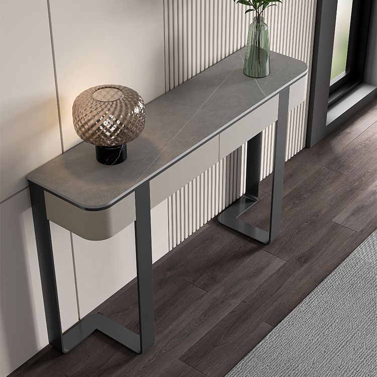 Stone Half Moon Console Table 1-shelf 33.46" Tall Accent Table