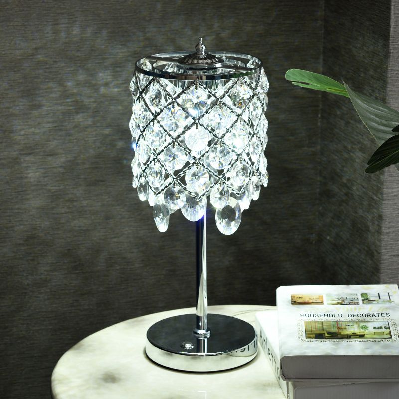 Crisscrossed Cylinder Lounge Table Lamp Modernist Crystal Clear/Champagne LED Night Stand Light