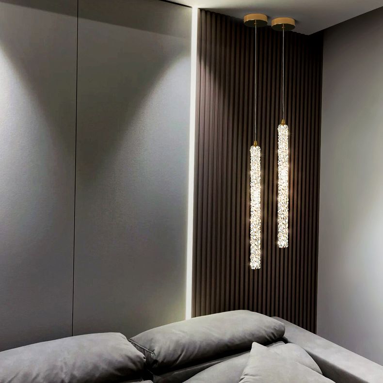 Simplicità Pendulum lineare Luce ottagonale Crystal Crystal LED soggiorno Luce in ottone
