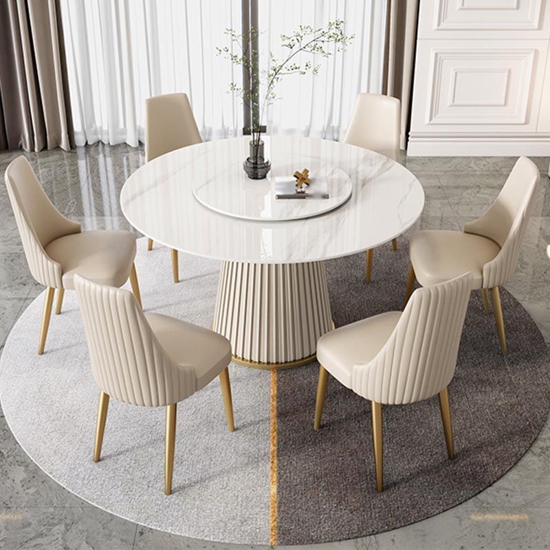 Modern Round Stone Table Standard Height Dining Room Table with Pedestal Base