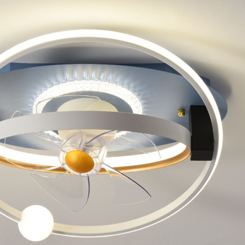 Round Shape Metal Ceiling Fans Kid Style 4 Lights Flush Ceiling Fan