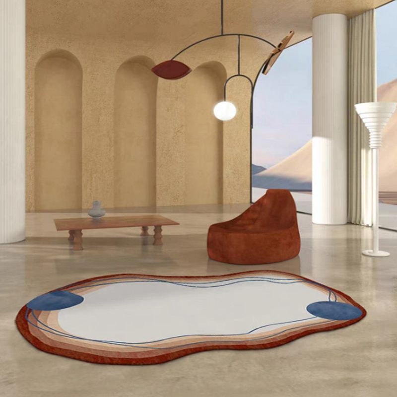 White Living Room Rug Casual Abstract Area Carpet Polyester Anti-Split Indoor Rug