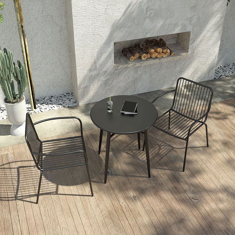 Modern Outdoor Bistro Chairs Metal With Arm Iron Patio Dining Armchair