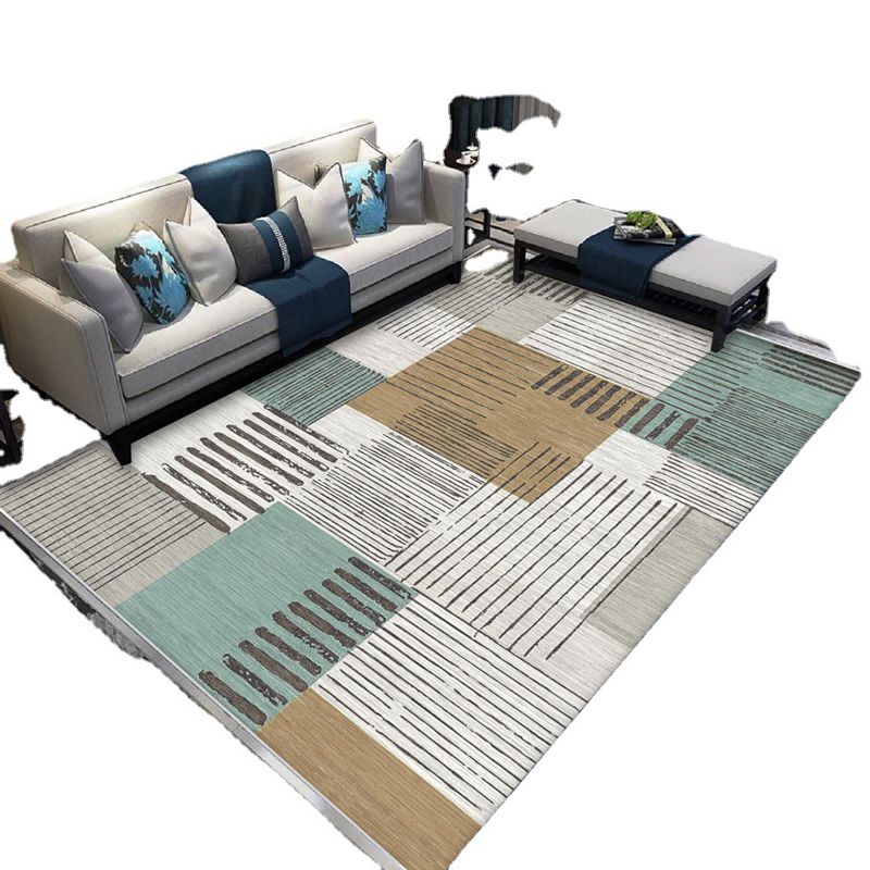 Grey Contemporary Carpet Polyester Geometric Pattern Carpet Washable Carpet for Home Decor