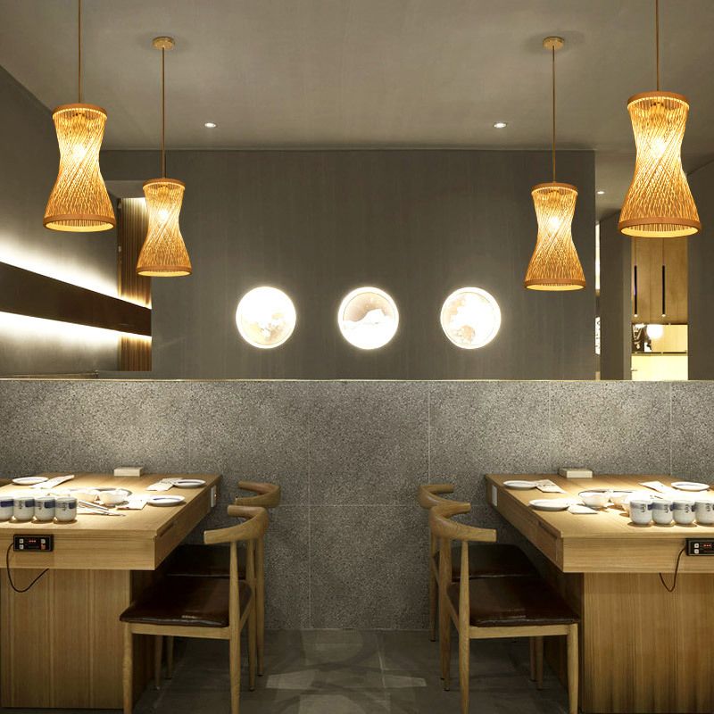 Handcrafted Pendant Light Contemporary Bamboo Single-Bulb Wood Suspension Light Fixture