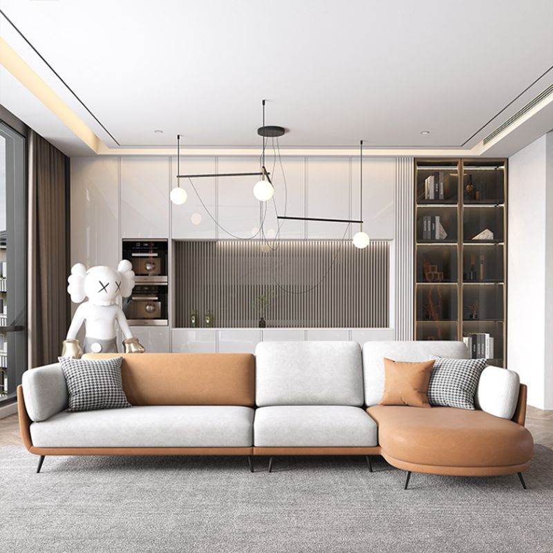 Nordic Faux Leather Living Room Stationary Pillow Top Arm Sofa Chaise