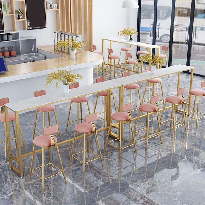 Stone Bar Dining Table Glam Rectangle Bar Table with Trestle Pedestal for Kitchen