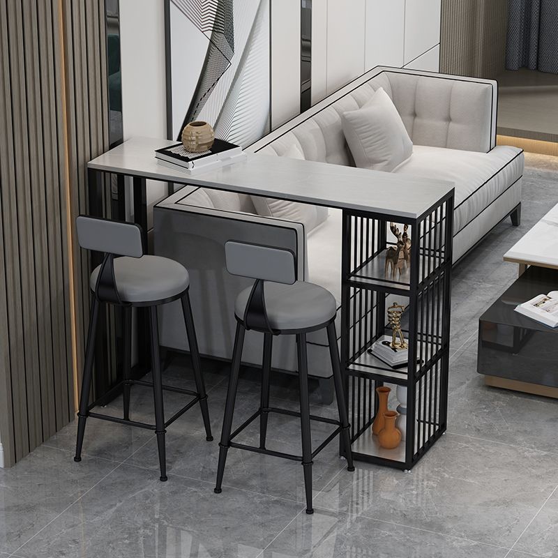 Rectangle Bar Pub Table Set 1/3 Pcs Black Iron Frame Bar Table and Upholstered Stools