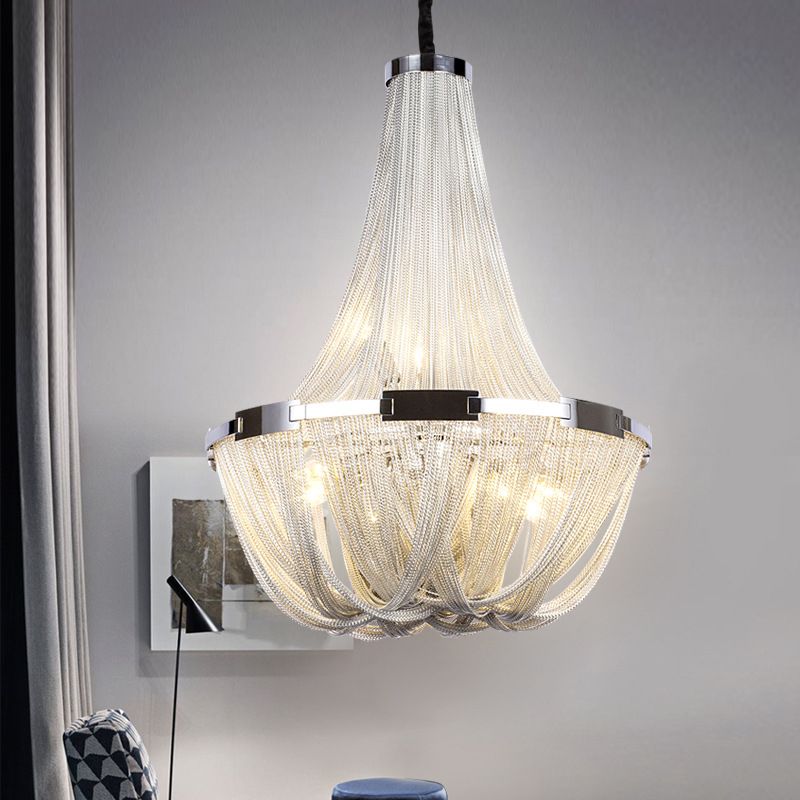 Basket Dinning Room Chandelier Light Fixture Metal Modern Style Hanging Chandelier in Chrome