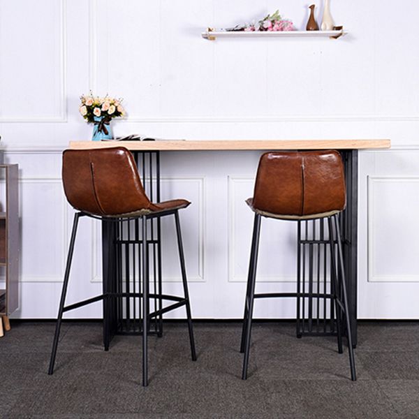 Industrial Rectangle Bistro Table Double Pedestal Solid Wood Bar Height Table in Brown