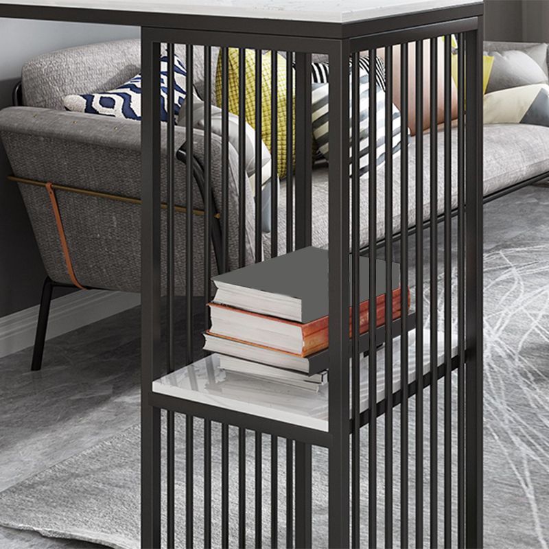 Industrial Style Rectangle Bar Table Faux Marble Double Pedestal Bar Dining Table