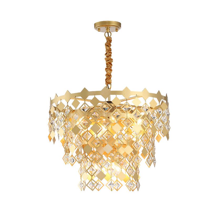 3 Tiers Dining Room Chandelier Light K9 Crystal 6 Heads Postmodern Pendant Light Fixture in Gold