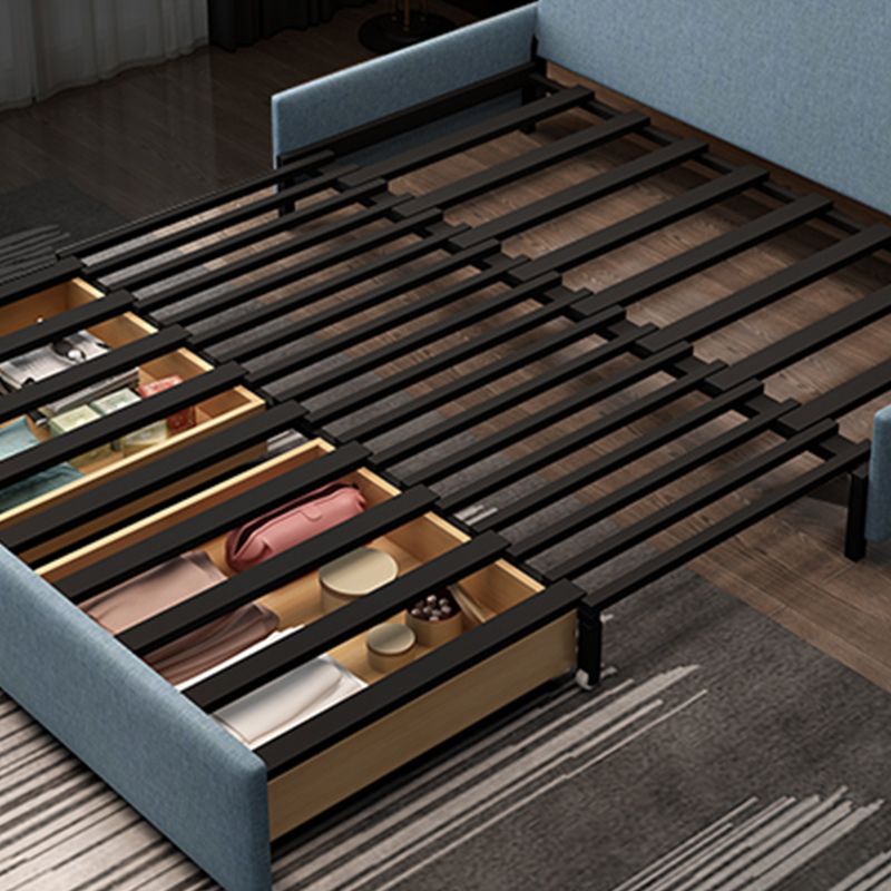 Blue Futon Sleeper Sofa Bed Fabric Armless With Black Metal Base