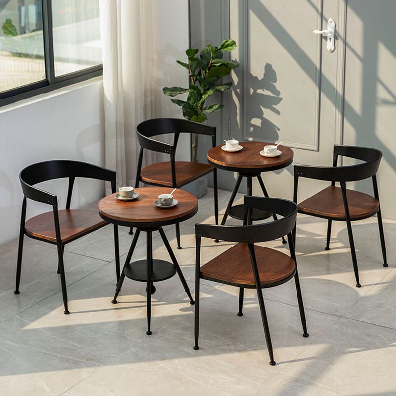 Traditional Metal Dining Chair Open Back Side Black and Brown Chair