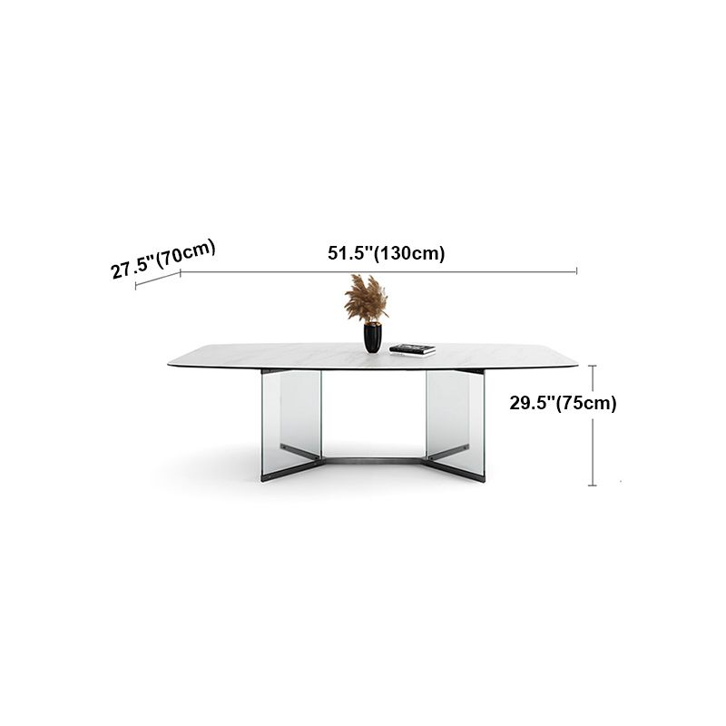 Modern Style White Dining Table Rectangle Sintered Stone Table with Acrylic Base