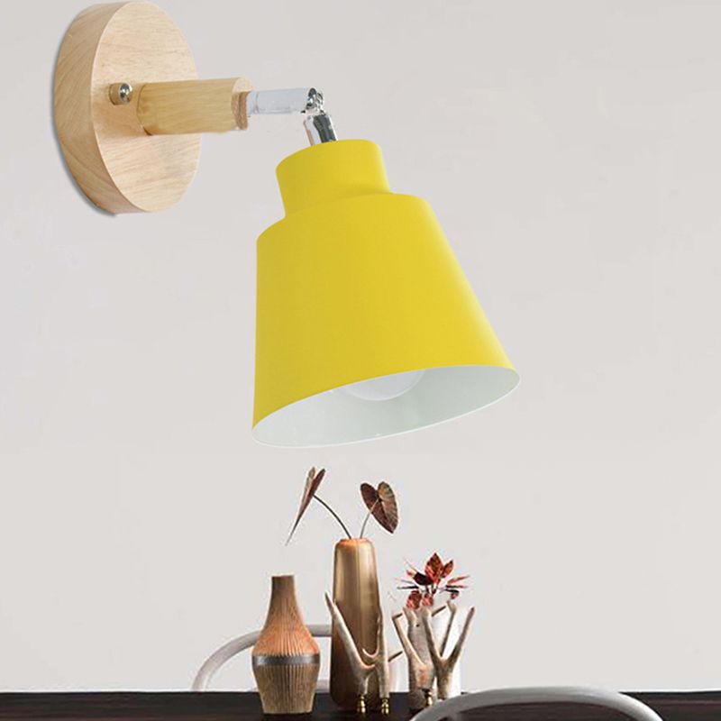 Macaron Style Wall Sconce 1-Light Wall Mount Lamp with Wood for Bedroom