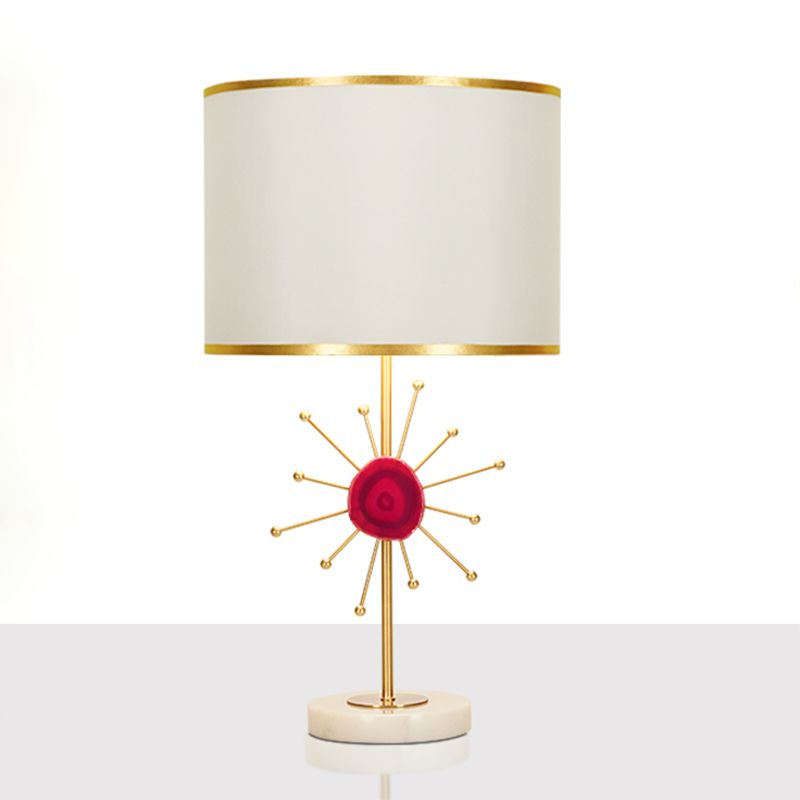 Stofftrommel Nachtbeleuchtung zeitgenössischer 1 Glühbirne weißer Tisch Licht mit grün/rotes Achat -Deco