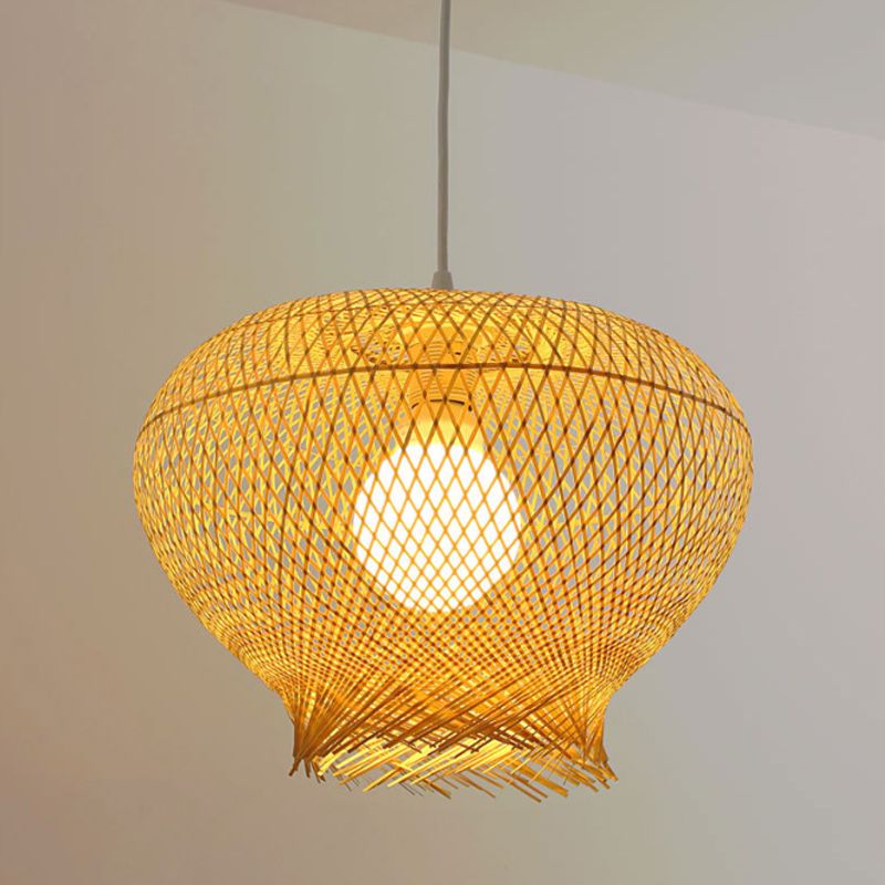 Bird Nest Bamboo Hanging Light Rustique 1 pendentif beige léger pour salle à manger au restaurant
