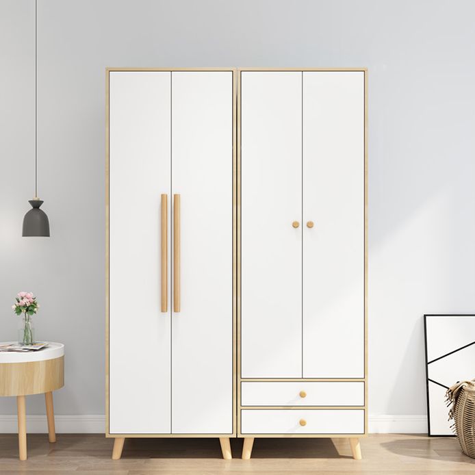 Bedroom Hinged Door Wardrobe with Wooden Legs Modern Cabinet with Clothes Rail