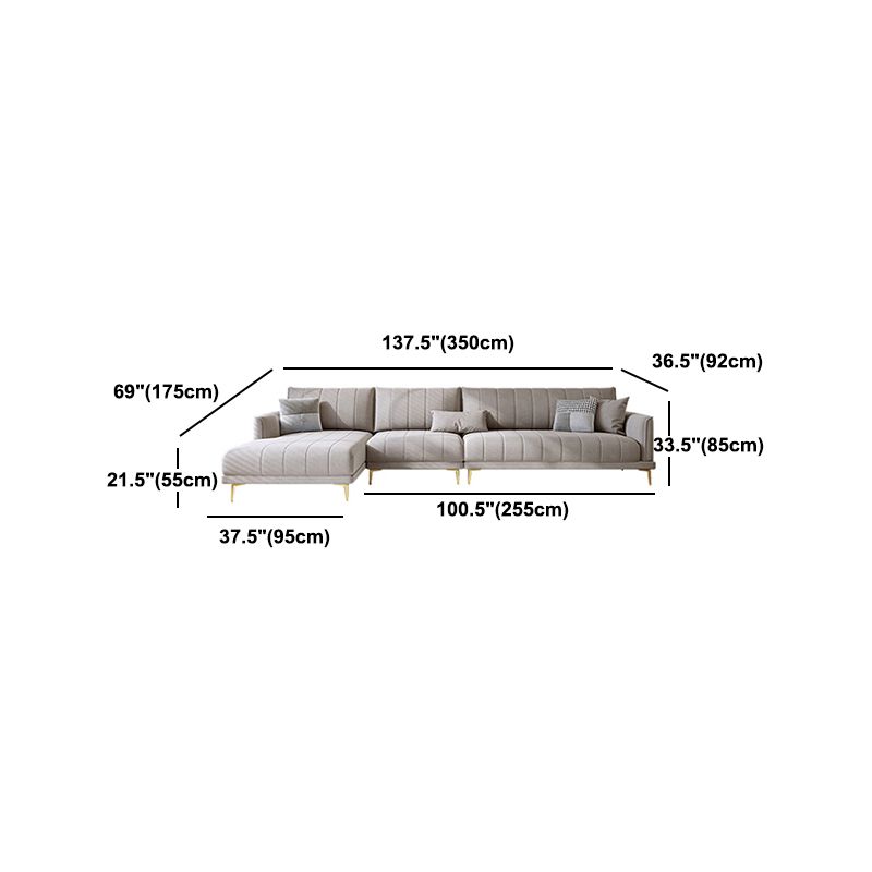 Nordic Sofa & Chaise in Grey Square Arm Sofa with Bolster Pillows