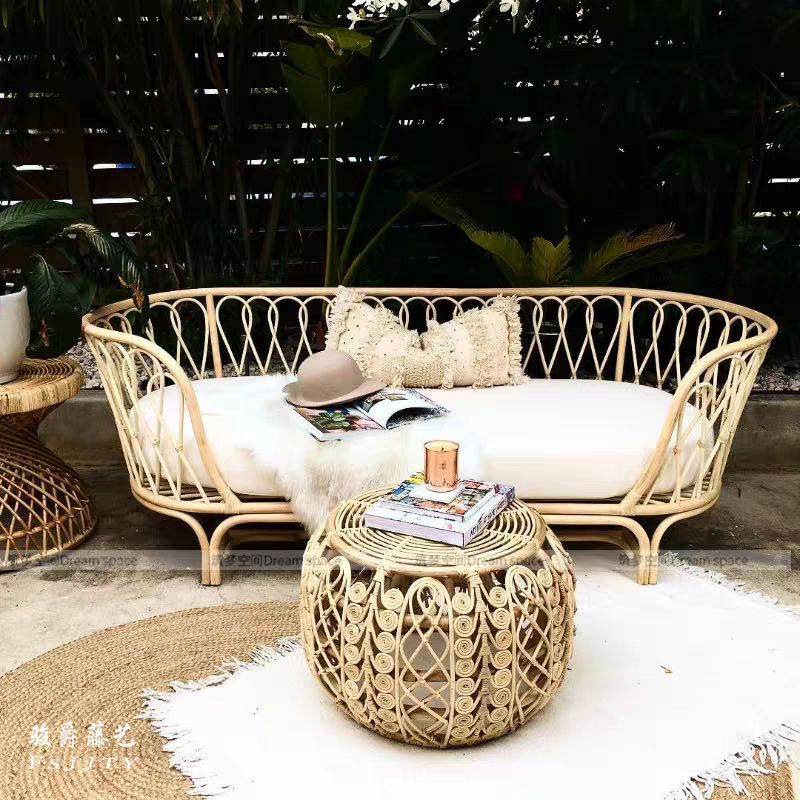 Fabric Sofa in Light Brone Frame Tropical Sofa with Bolster Pillow