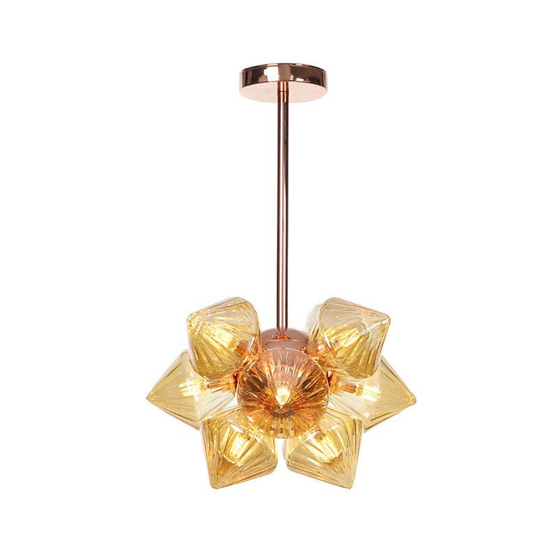 Pyramid Living Room Chandelier Lamp Amber Glass 9/12 Bulbs Modern Pendant Lighting Fixture