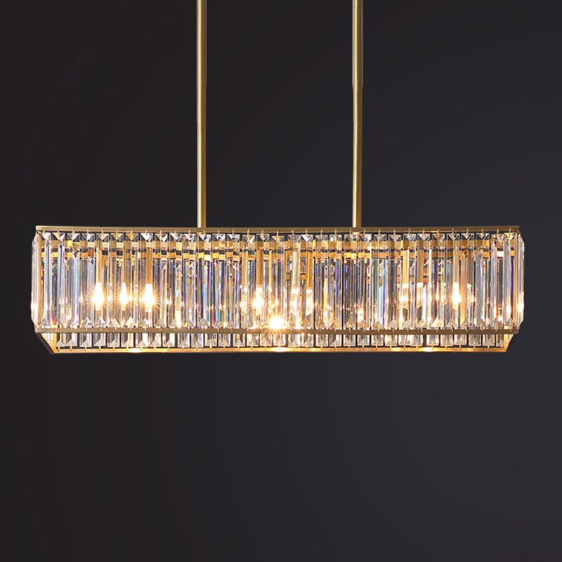 Modern Style Rectangle Shape Island Lights Crystal 3/4 Lights Pendant Light in Gold