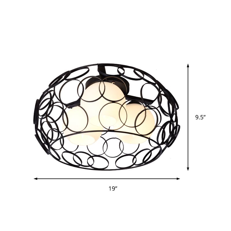 Plafonnier encastré avec Cage en fer à tambour, avec abat-jour en verre, style nordique blanc/noir, luminaire de plafond pour salle à manger