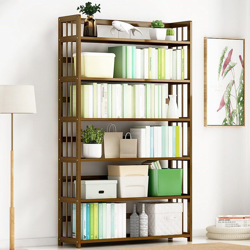 Standard Bamboo Shelf Bookcase Contemporary Brown Open Bookcase